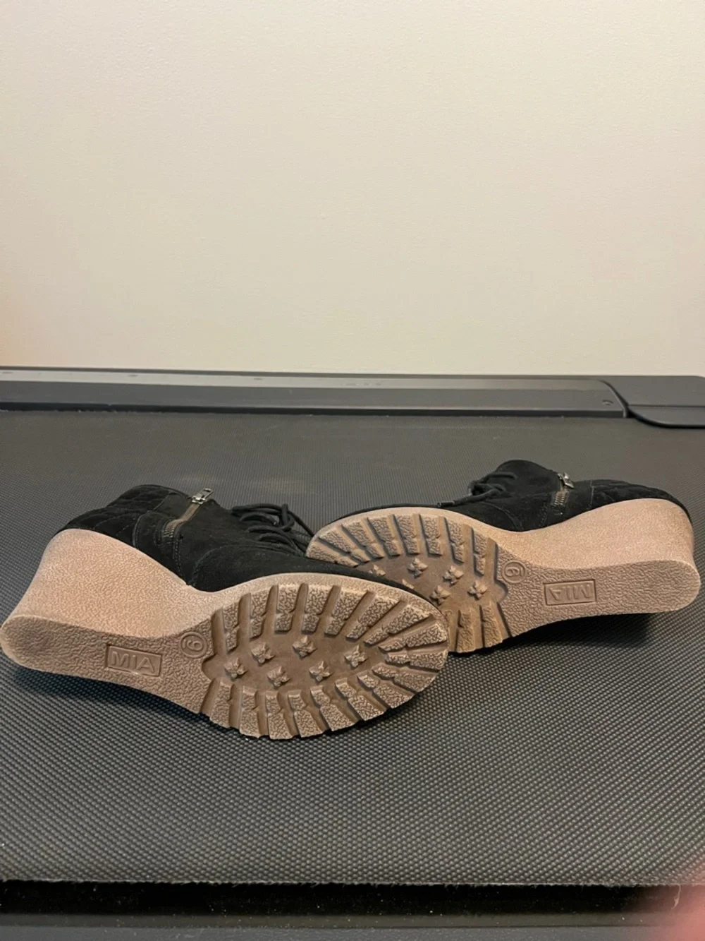 MIA Black Quilted Lace-Up Wedge Ankle Booties - Picture 5 of 6